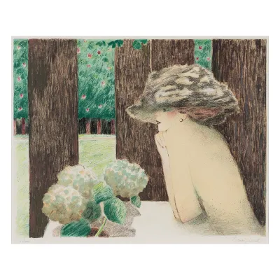 紫陽花の花と女性