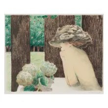 紫陽花の花と女性